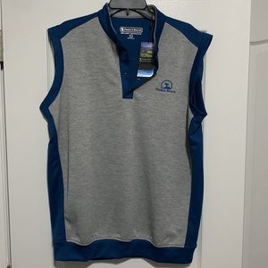 Grey/ Blue Pebble Beach Dry-Luxe Performance Vest. 100% polyester.